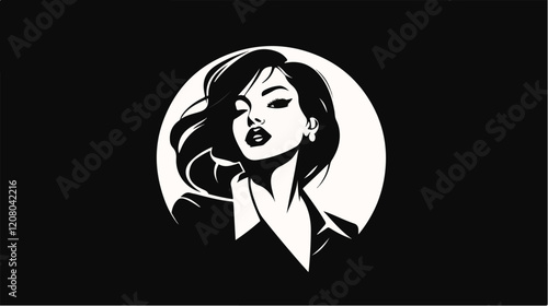 Black and white flat vector illustration of business woman. Office worker. Entrepreneur. Director. Beautiful woman.