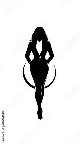 Black and white flat vector illustration of business woman. Office worker. Entrepreneur. Director. Beautiful woman.