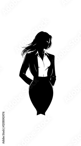Black and white flat vector illustration of business woman. Office worker. Entrepreneur. Director. Beautiful woman.