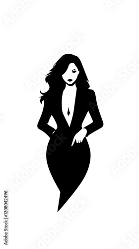 Black and white flat vector illustration of business woman. Office worker. Entrepreneur. Director. Beautiful woman.