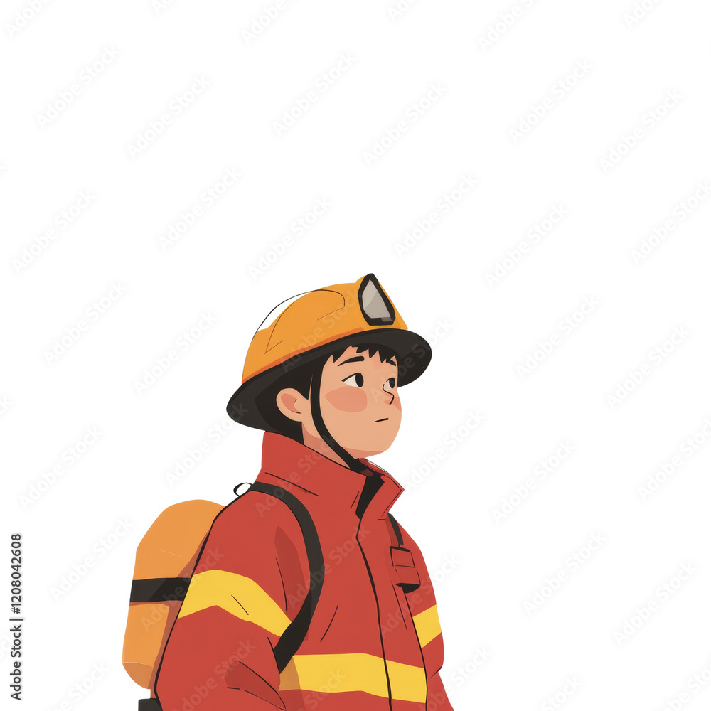 Young Firefighter Ready for Duty Standing Tall Young Firefighter Ready for Duty Standing Tall