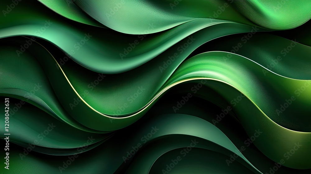 Obraz premium Emerald green waves flow, abstract background, digital art, website banner