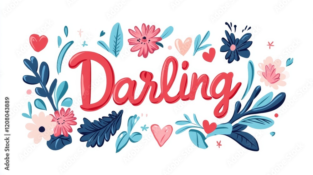 Darling Floral Design With Hearts And Leaves Darling Floral Design With Hearts And Leaves