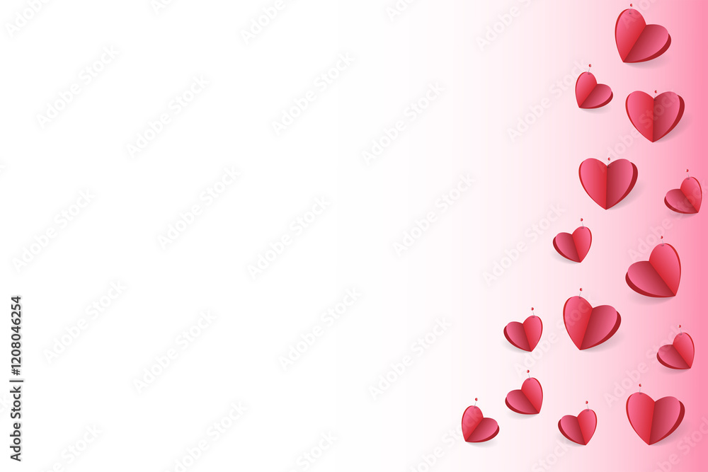 This image features a pink gradient background transitioning from darker pink at the top to white at the bottom, decorated with several floating red hearts with a 3D paper-cut design. The overall them This image features a pink gradient background transitioning from darker pink at the top to white at the bottom, decorated with several floating red hearts with a 3D paper-cut design. The overall them