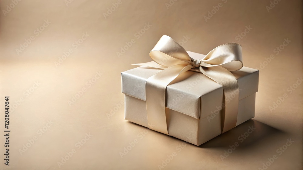 Obraz premium Elegant beige gift box with satin ribbon bow