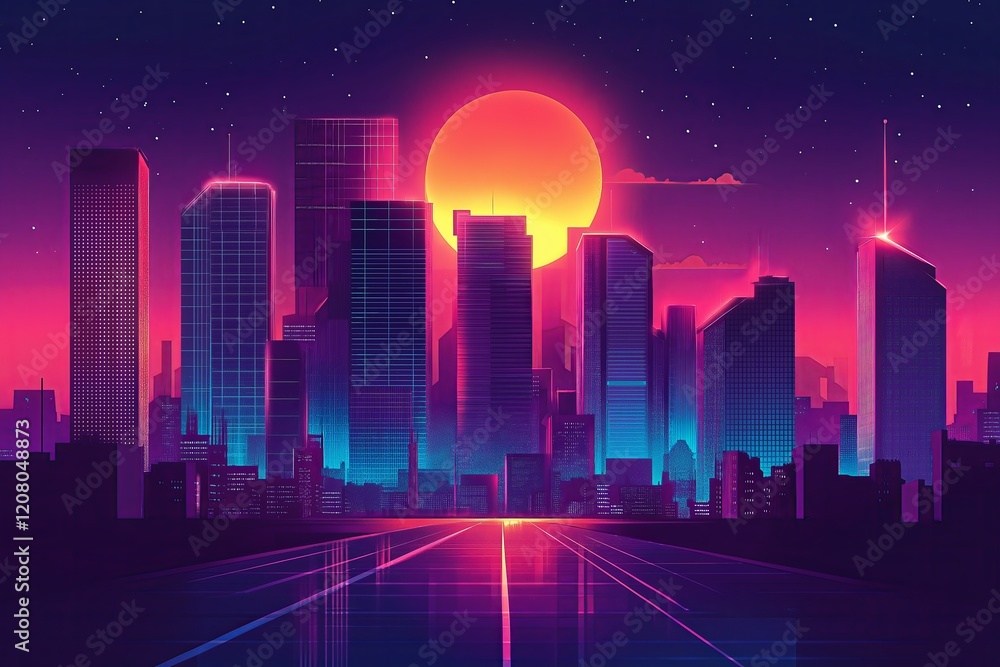 A futuristic cityscape with glowing neon skyscrapers under a dark sky A futuristic cityscape with glowing neon skyscrapers under a dark sky