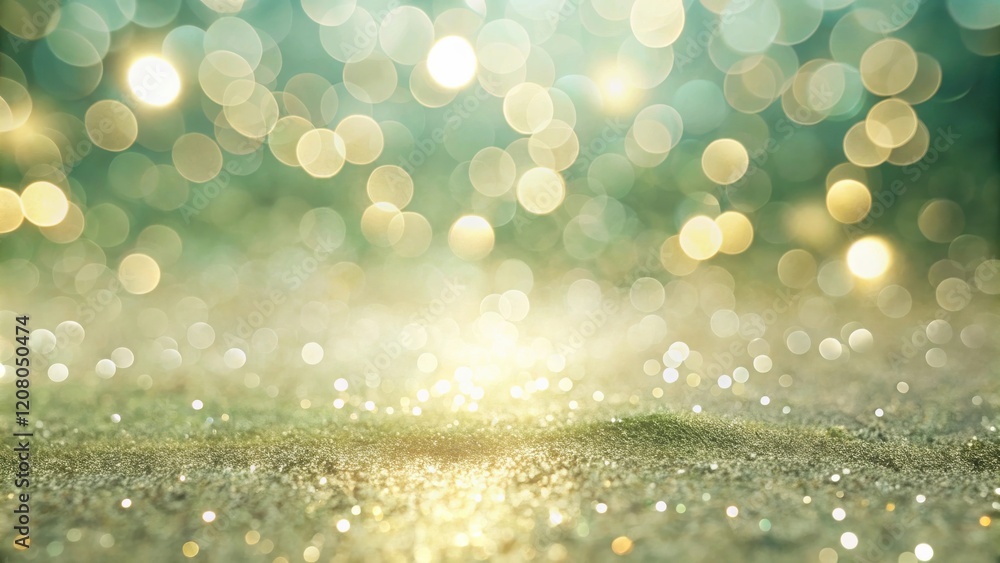 Obraz premium Shimmering Green and Gold Glitter Background with Sparkling Lights