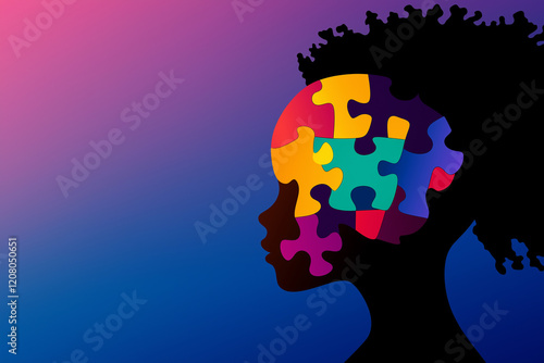 Wallpaper Mural A silhouette of a child's head in profile, with the colorful puzzle pieces Torontodigital.ca