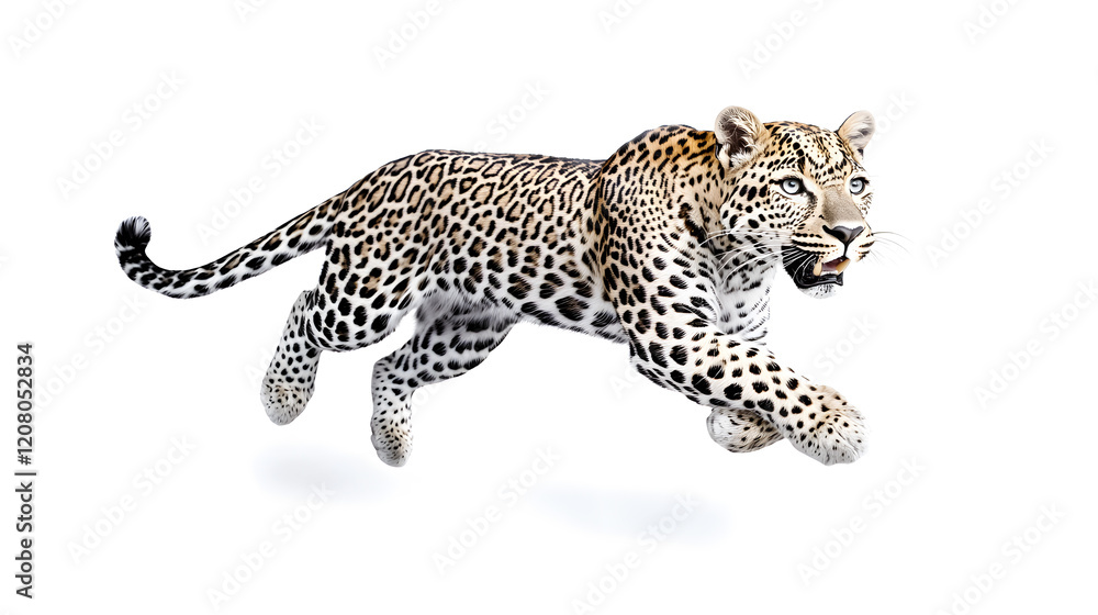 Obraz premium Leopard running at full speed black and white illustration isolated on white background