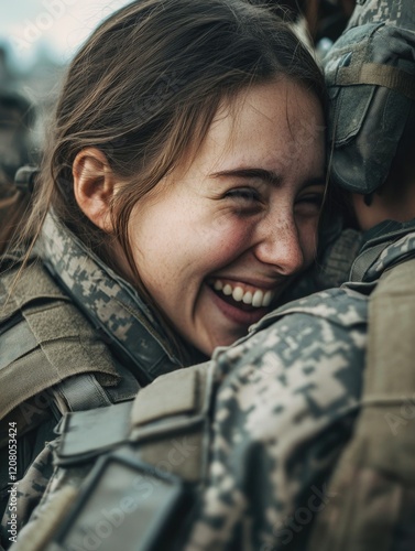 Emotional Soldier Hugs Friend Amidst Deployment photo