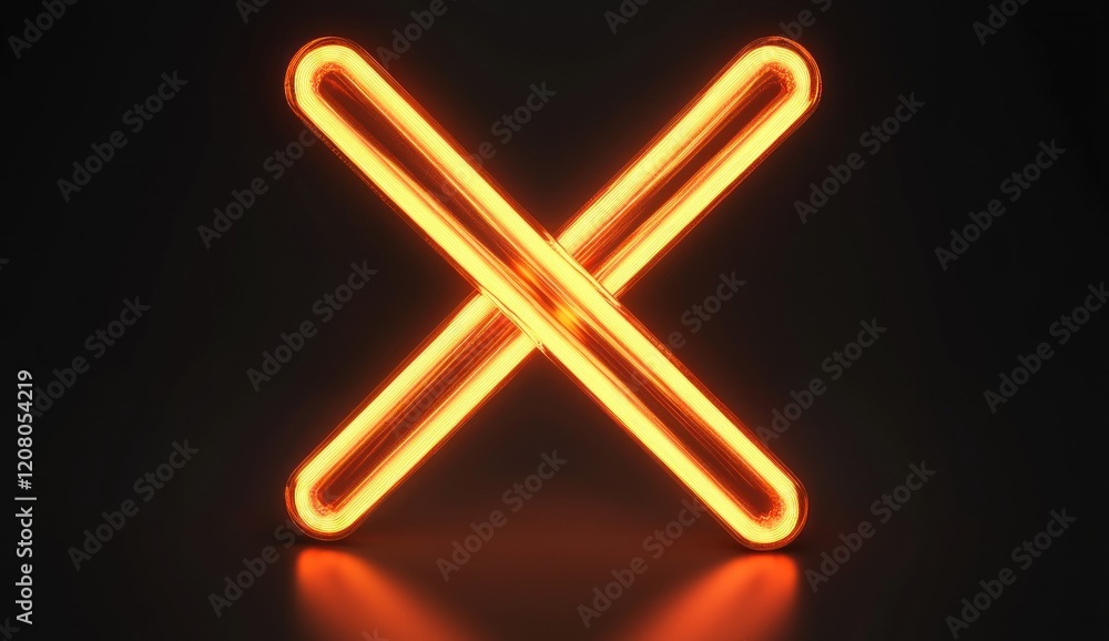 Glowing neon X symbol on dark background. Glowing neon X symbol on dark background.