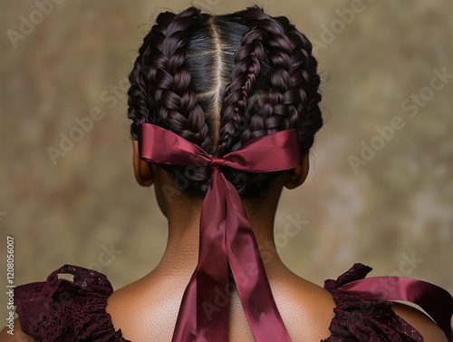 Goddess twist braids with dark cherry red accents photo