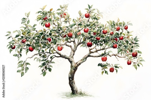 Drawing of an apple tree on a white background