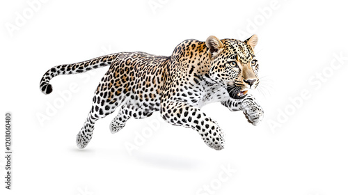 Leopard running at full speed isolated on white background photo