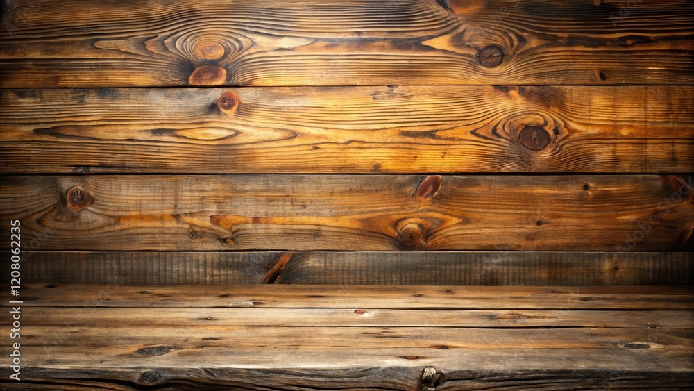 Rustic Wooden Background with Horizontal Planks and Empty Shelf for Product Display Rustic Wooden Background with Horizontal Planks and Empty Shelf for Product Display