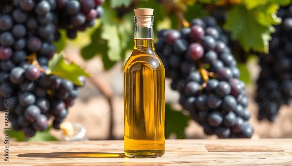 Premium Grape Seed Oil Bottle in Vineyard Setting Premium Grape Seed Oil Bottle in Vineyard Setting