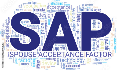 SAP - Spouse Acceptance Factor word cloud conceptual design isolated on white background.
