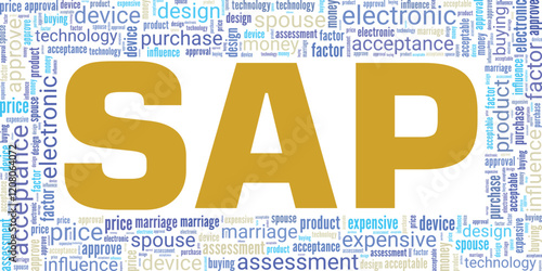 SAP - Spouse Acceptance Factor word cloud conceptual design isolated on white background.