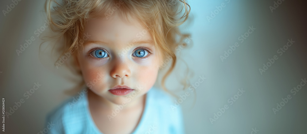 Close-up portrait of cute baby with focus on big blue clear eyes on white background Close-up portrait of cute baby with focus on big blue clear eyes on white background
