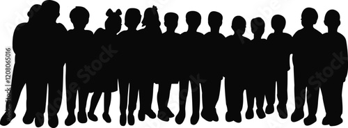 children waiting in line, silhouette vector