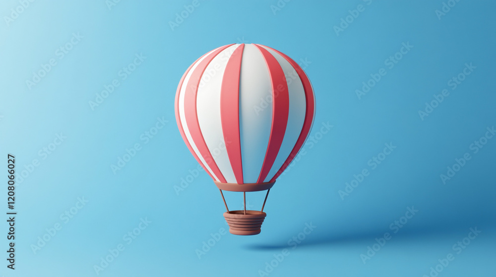Naklejka premium Cartoon hot air balloon isolated on blue. 