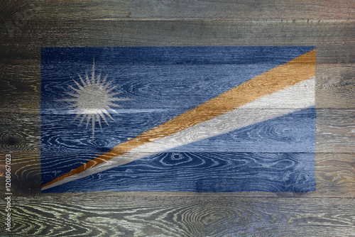 Marshall islands flag on rustic old wood photo