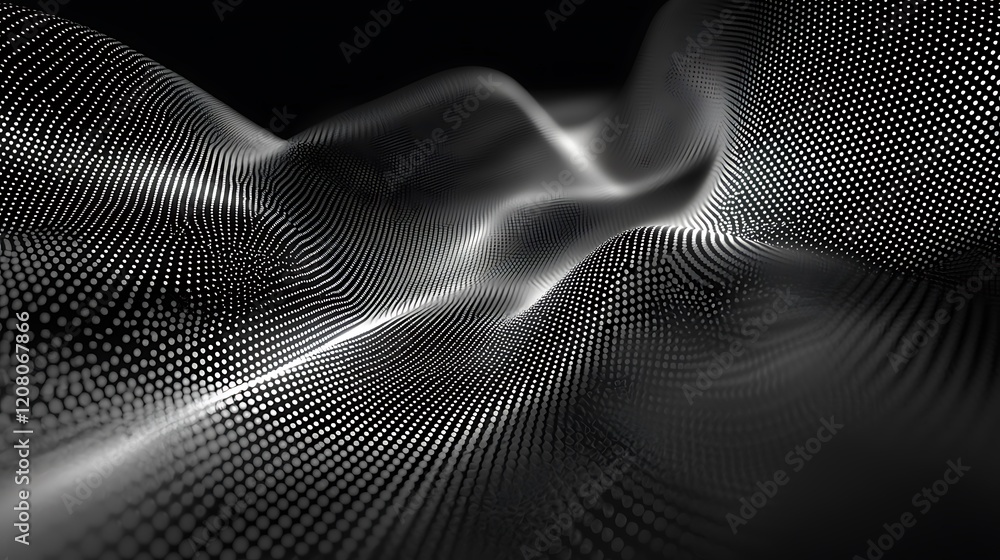 A black and white image of a wave with many dots A black and white image of a wave with many dots
