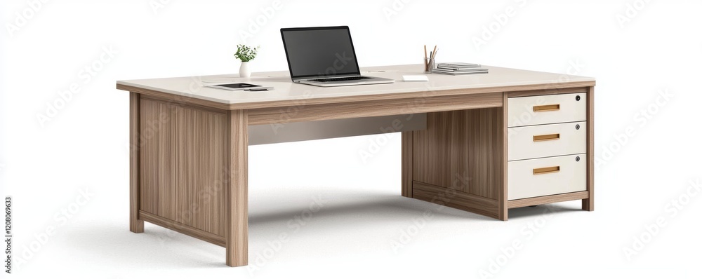 Fototapeta premium Modern office desk setup for productive work contemporary workspace digital content minimalist design overhead view ergonomics