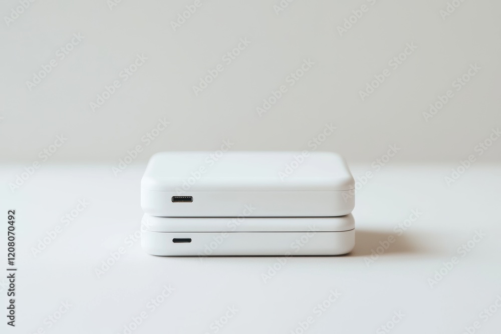 Fototapeta premium Showcasing innovative technology wireless charging station minimalist studio product photography modern environment overhead view