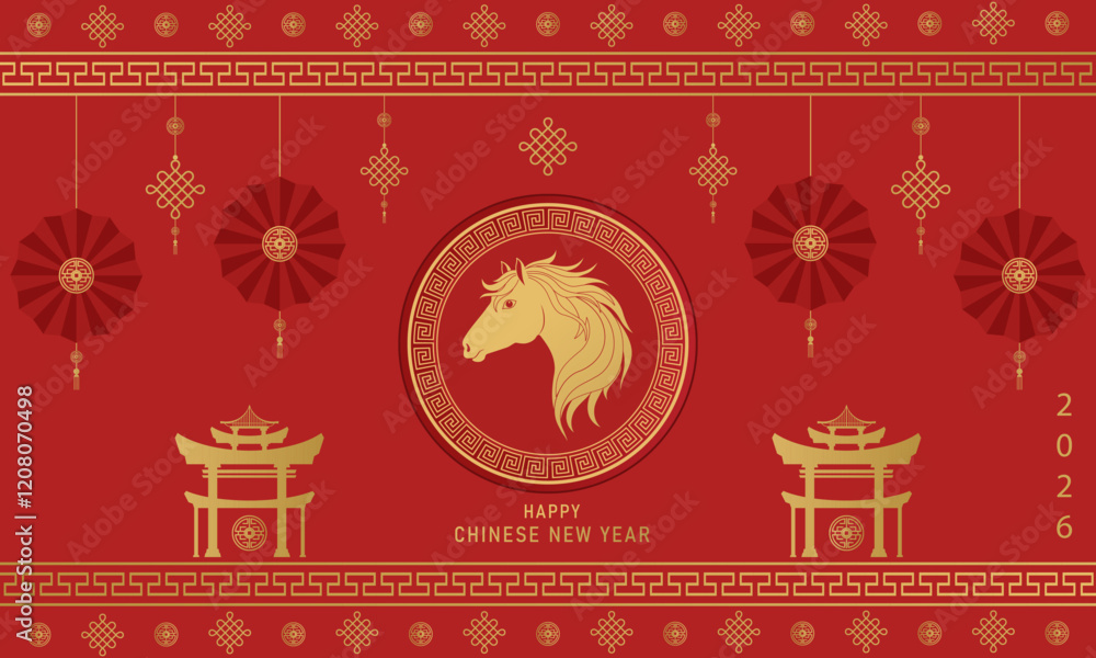 Happy Chinese New Year background 2026. Year of the horse. Vector illustration Happy Chinese New Year background 2026. Year of the horse. Vector illustration