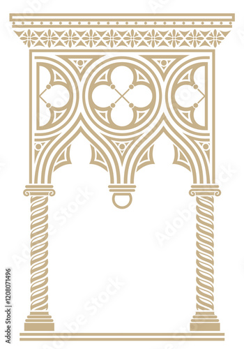 Vector. Texture of venetian gothic architectural arch or gallery