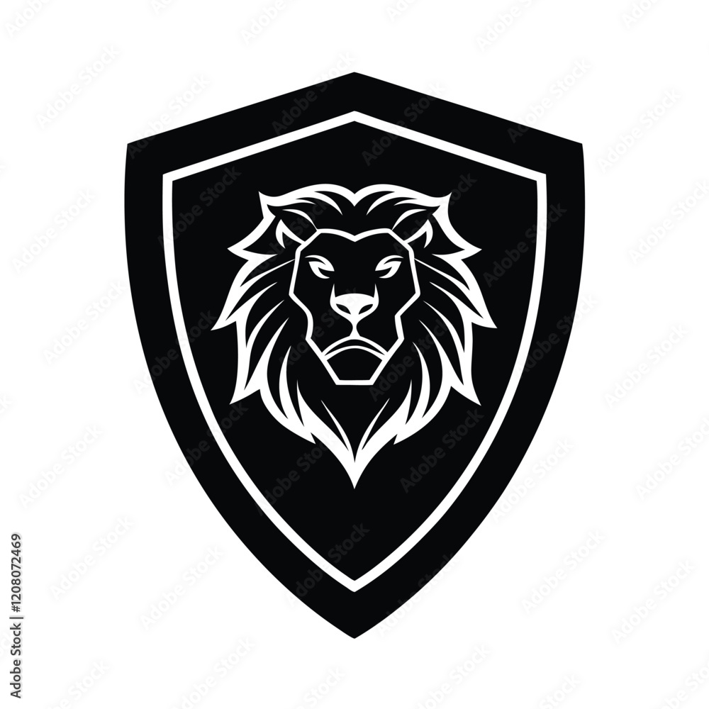 Lion Head Silhouette on Shield Vector Art - Black Lion Head Logo Design Lion Head Silhouette on Shield Vector Art - Black Lion Head Logo Design