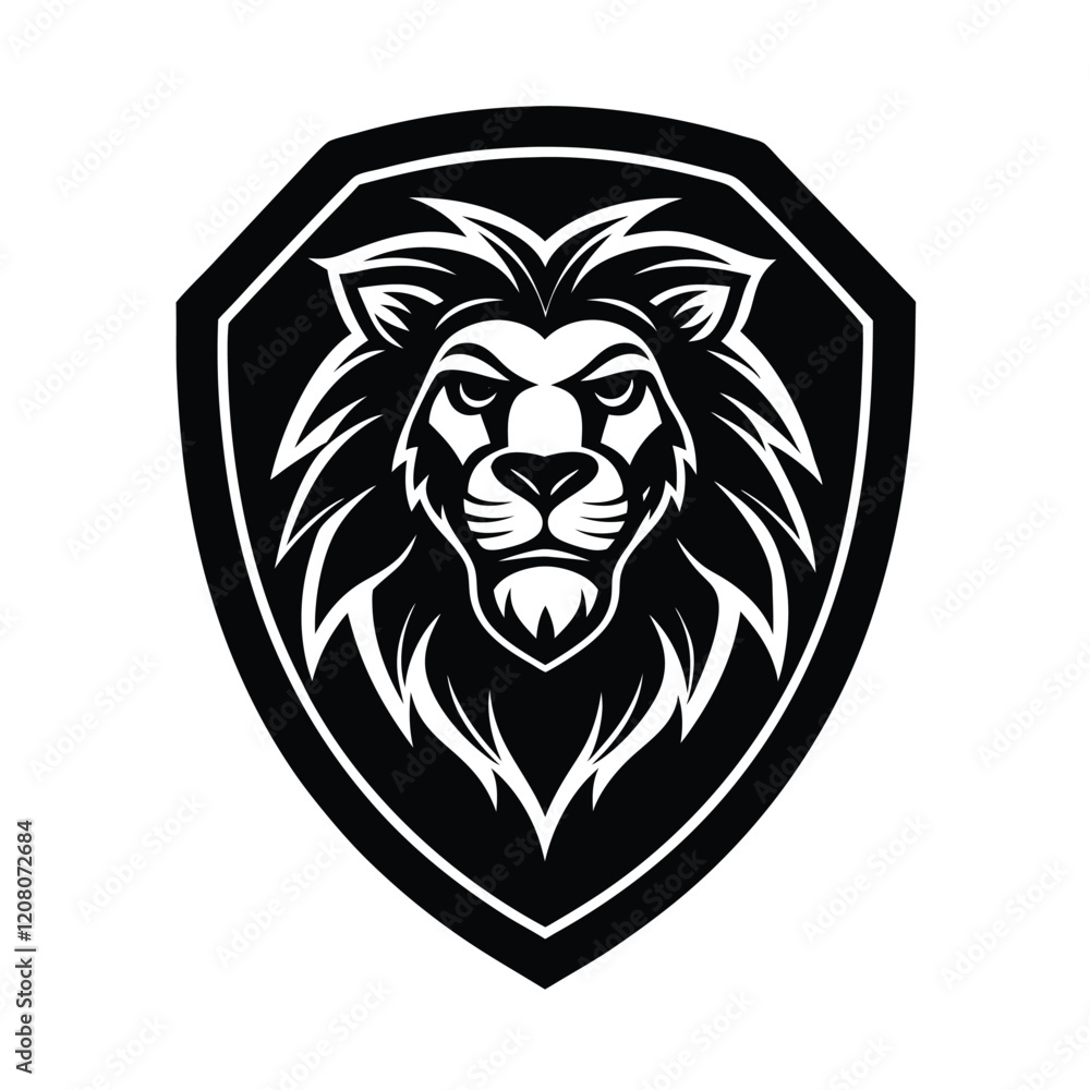 Lion Head Silhouette on Shield Vector Art - Black Lion Head Logo Design Lion Head Silhouette on Shield Vector Art - Black Lion Head Logo Design