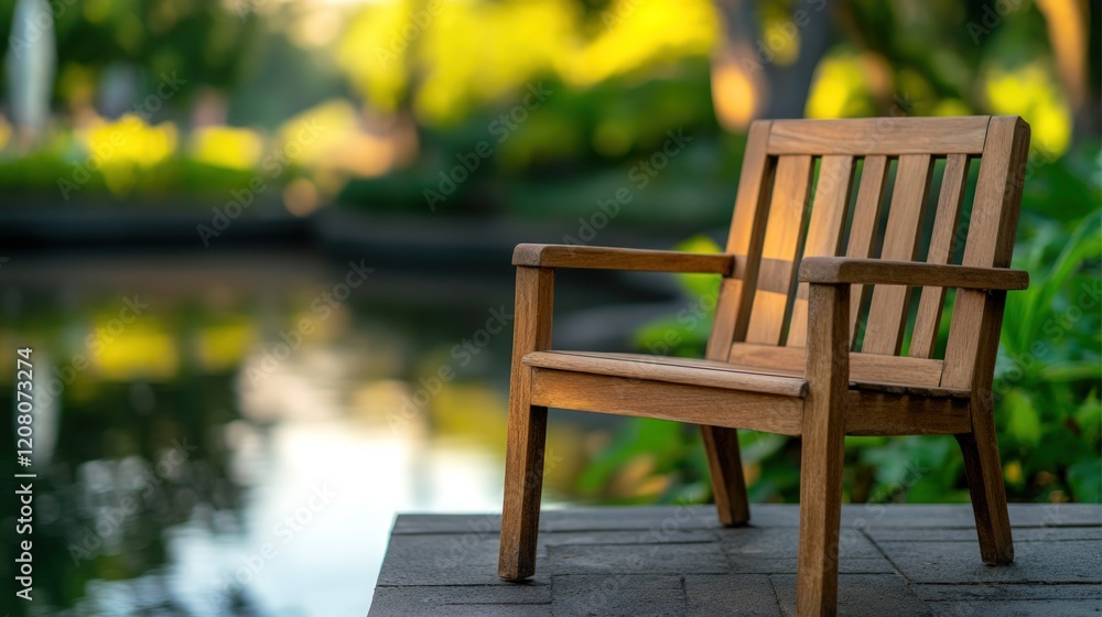 Serene Wooden Chair by the Lake at Sunset Serene Wooden Chair by the Lake at Sunset