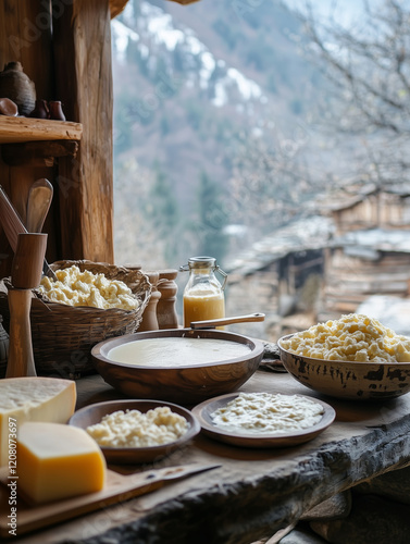 Exploring the traditional Circassian cheese making process in a rustic setting photo