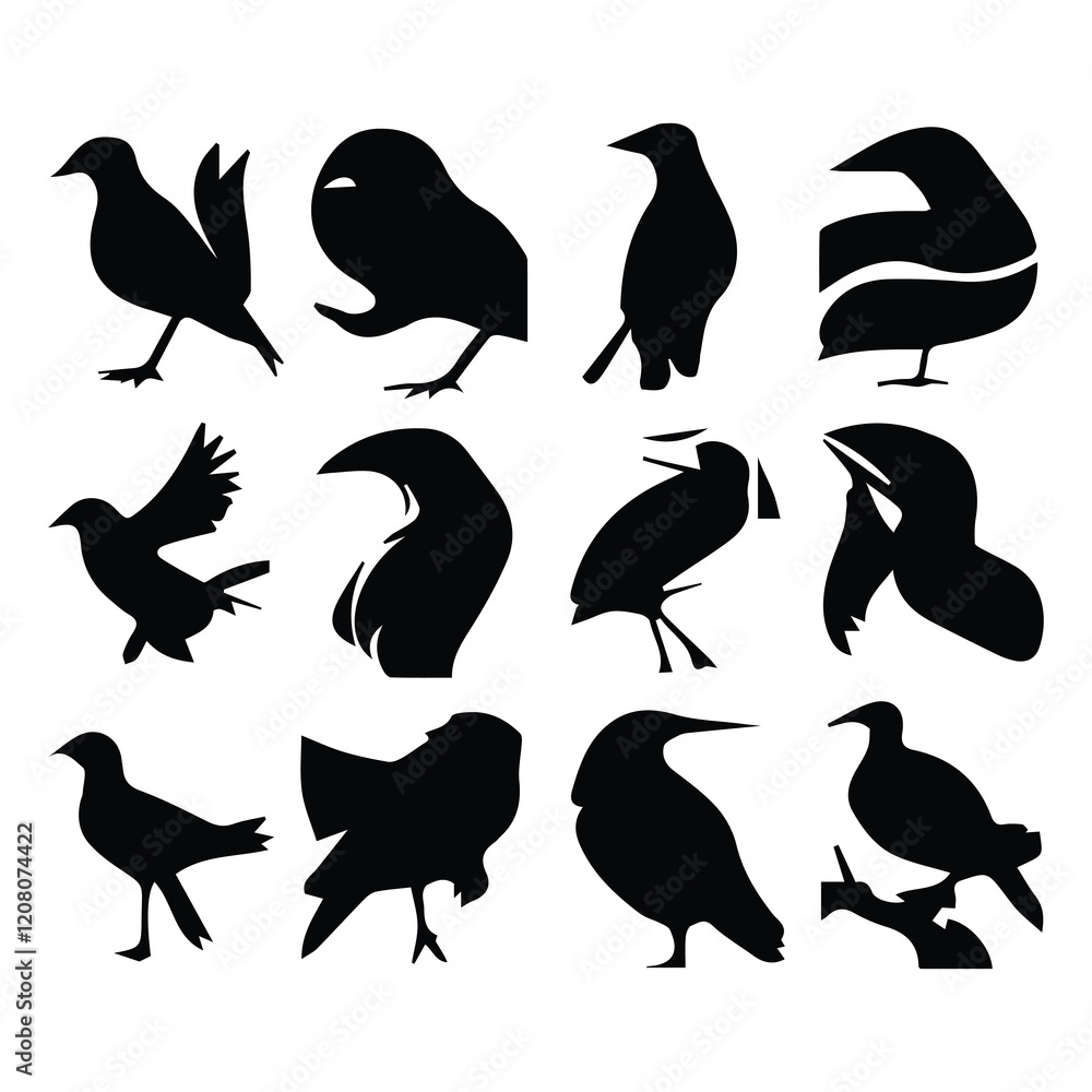 Fototapeta premium Bird silhouette vector icon logo. 