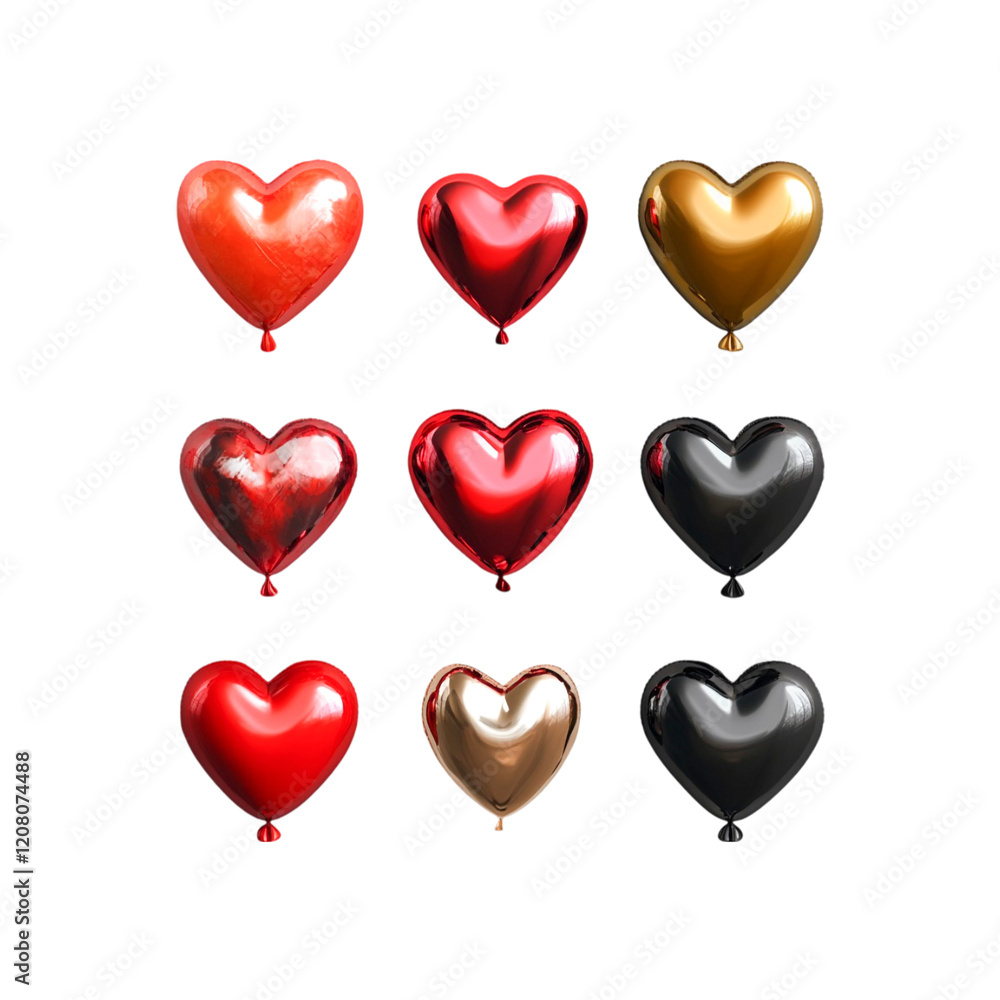 Nine heart shaped balloons in red gold and black Nine heart shaped balloons in red gold and black