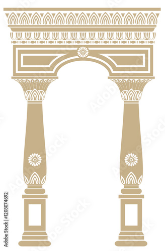 Arch in ancient Egyptian style or oriental style with floral ornament. Vector graphics