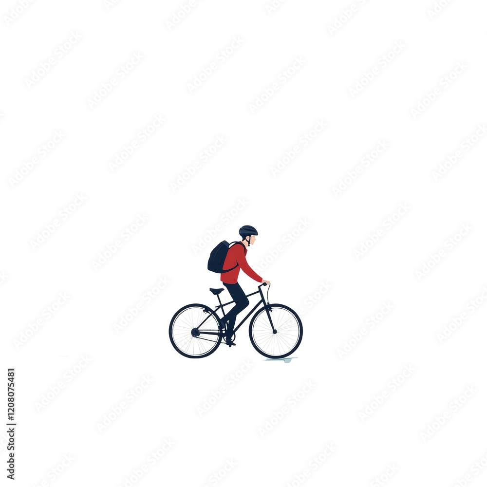A simple illustration depicts a man with a backpack riding a bicycle on a white background. A simple illustration depicts a man with a backpack riding a bicycle on a white background.