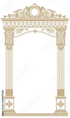 Contouring coloring of classical arch. Classic antique portal with columns in vector graphics