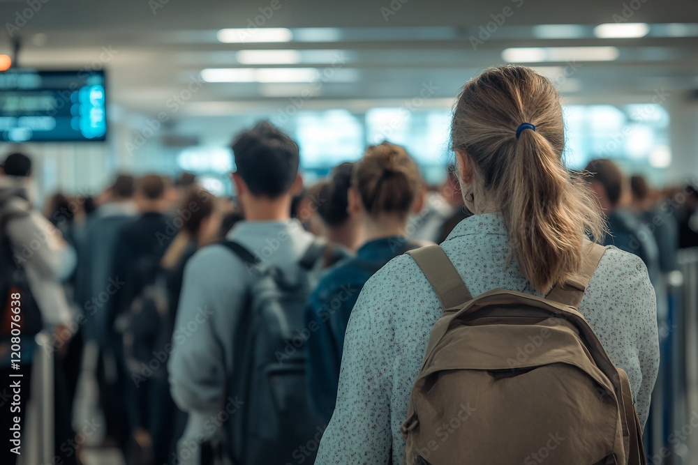 People crowd waiting plane in airport indoor generative AI People crowd waiting plane in airport indoor generative AI
