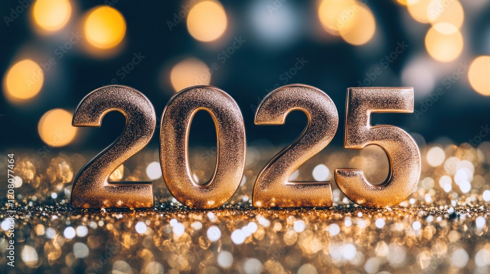 Golden 2025 numerals on sparkling background. Golden 2025 numerals on sparkling background.