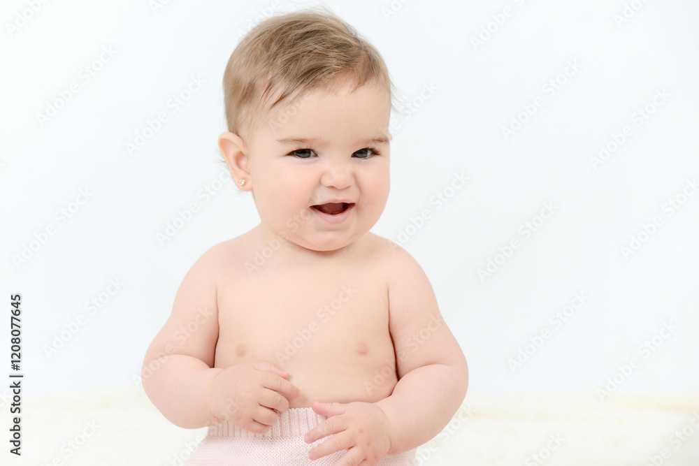 portrait of little baby laughing with white background portrait of little baby laughing with white background