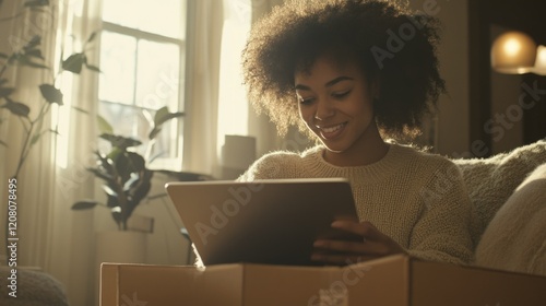 Engaged in Technology: A Young Woman Reading an E-Book on a Tablet