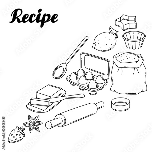 Background with bakery utensils. Cooking tools for home and recipe items.