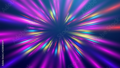 Warp tunnel speed of light technology background. Neon light futuristic beams. Warp drive vector background.