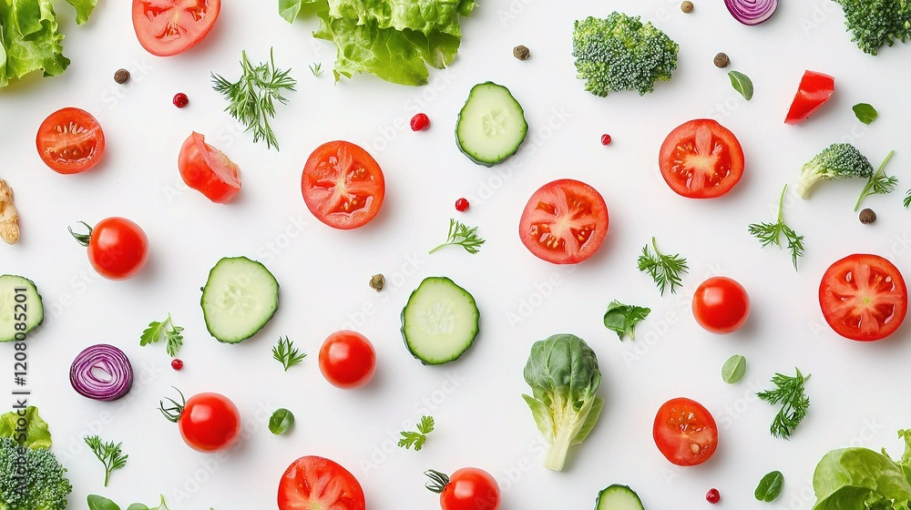 Fresh Salad Ingredients on White Background for Healthy Eating Fresh Salad Ingredients on White Background for Healthy Eating