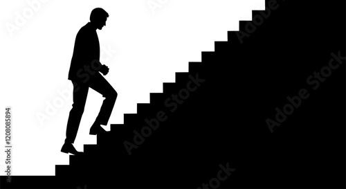 Vektor Silhouette - Business Mann steigt eine Treppe nach oben - Symbolik - Erfolg Stufen und Ziele