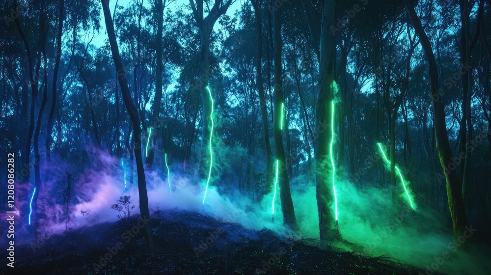 Enchanted Forest: Neon Lights and Mystical Fog Enchanted Forest: Neon Lights and Mystical Fog