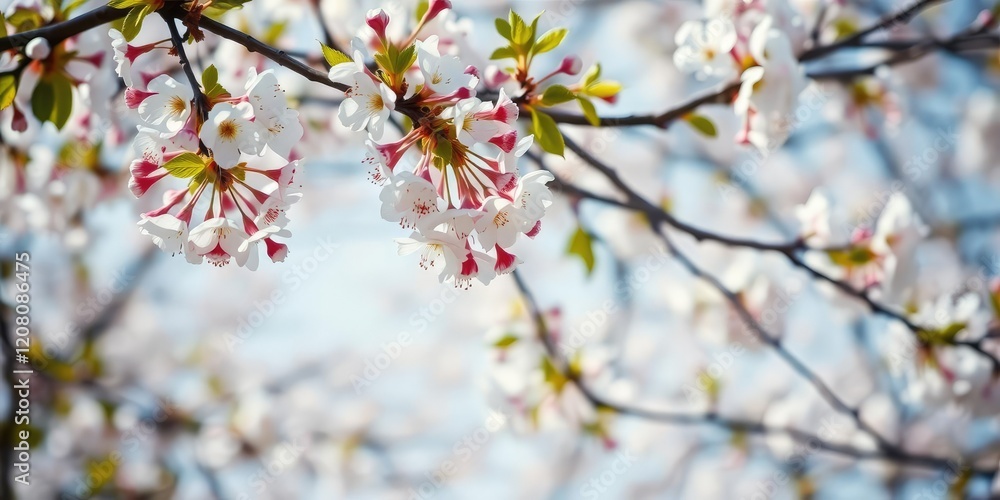 Cherry tree with newly opened cherry blossoms and branches in the background, spring, branches, blossoms Cherry tree with newly opened cherry blossoms and branches in the background, spring, branches, blossoms